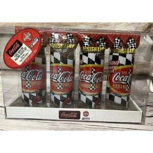 COCA-COLA NASCAR RACING FAMILY GLASS SET OF 4-WITH FINISH LINE COOKIES Vtg